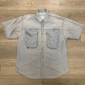 Columbia PFG Sportswear Fishing Shirt Button Up Short Sleeve Pockets Blue Mens